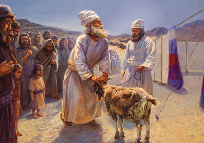 high priest with hands on head of goat